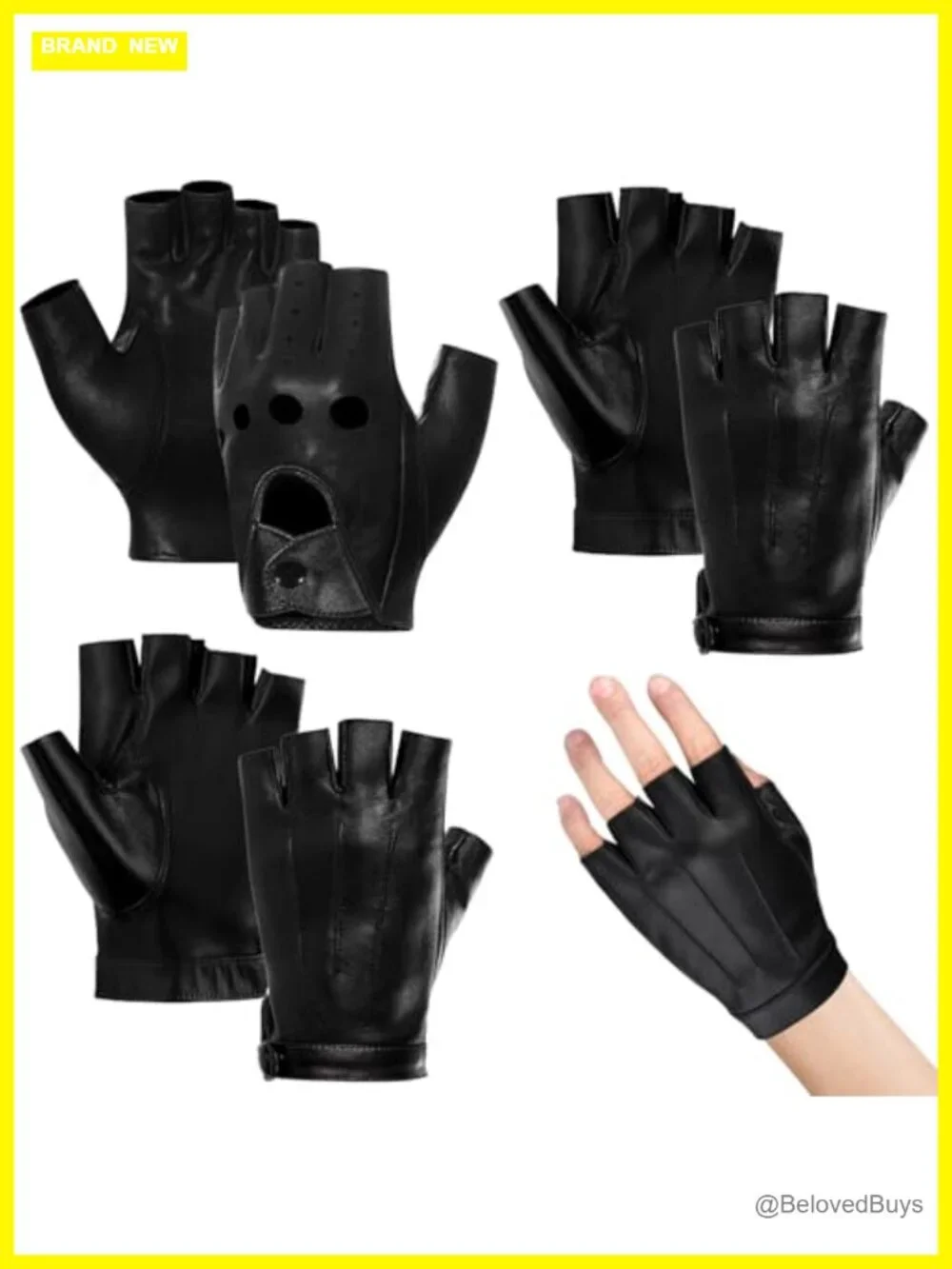 3 Pairs Faux Leather Fingerless Punk Gloves for Women Men Driving Cycling